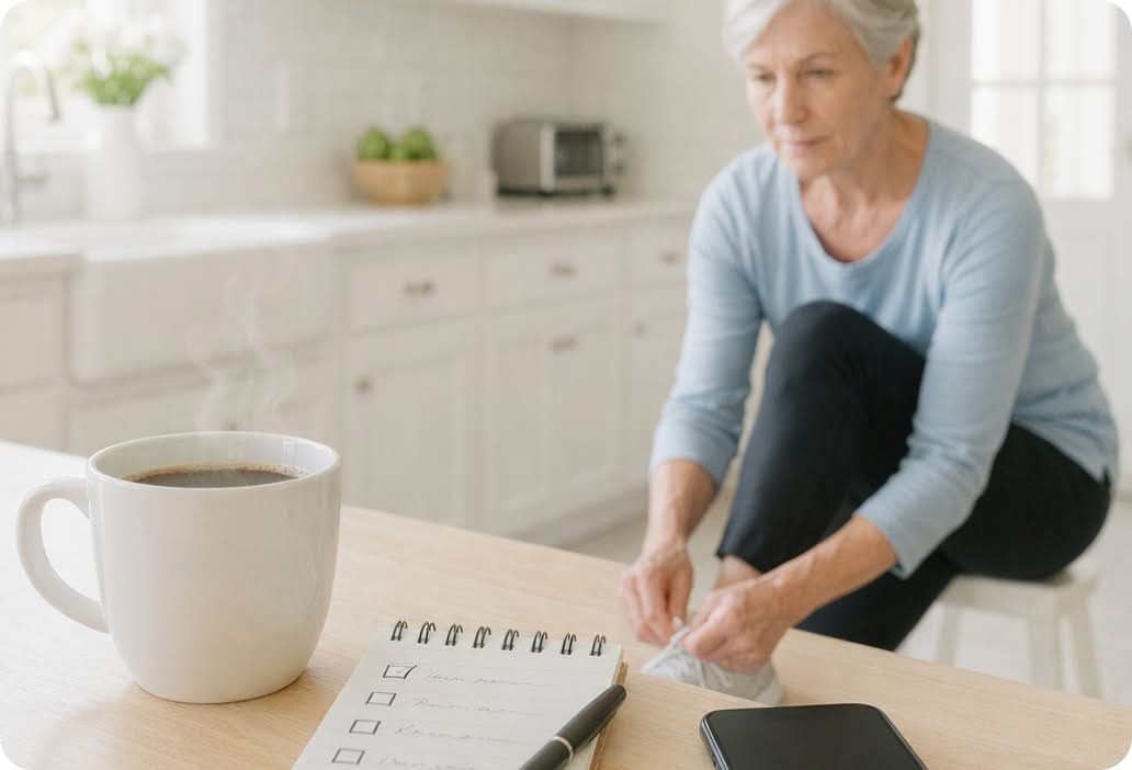 elderly woman preparing for sport